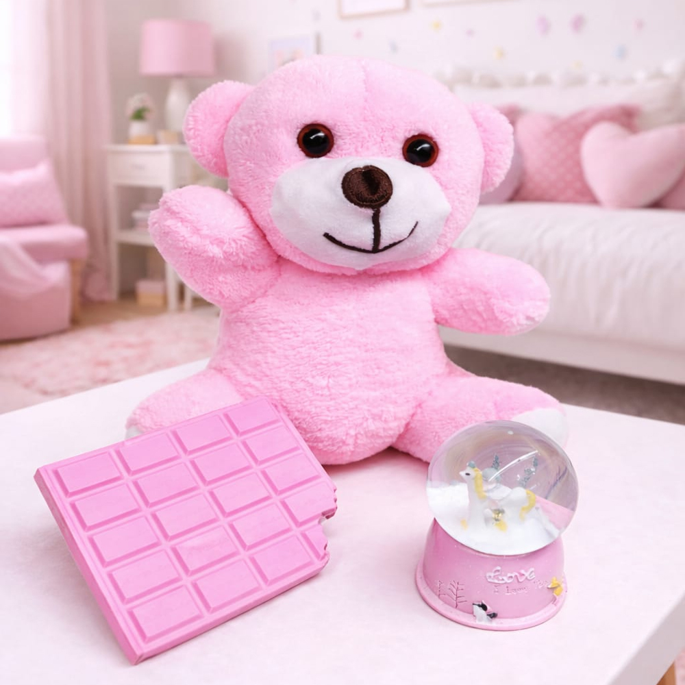 Kar Küresi Ve Pembe Çikolata Not Defteri Hediye Seti