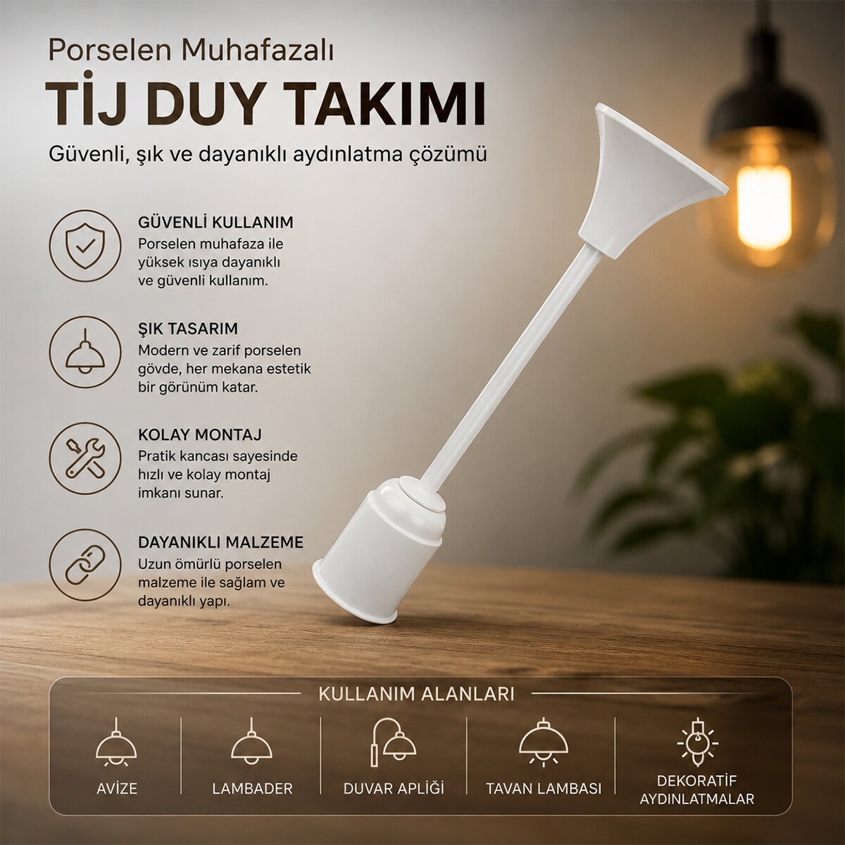 Tij Duy Takımı - E27 Uyumlu - Porselen Muhafazalı
