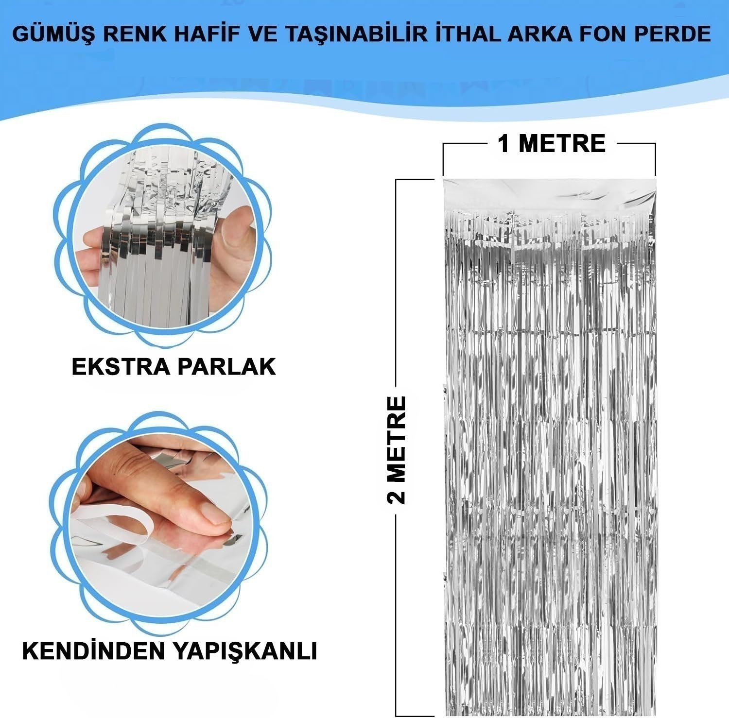 Gümüş Metalize Saçaklı Fon Perde