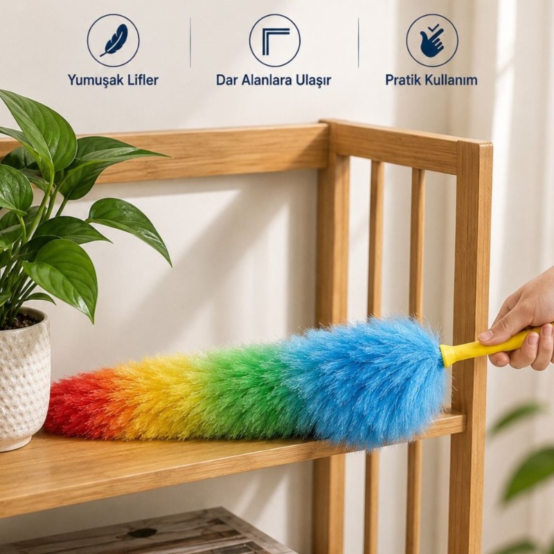 Toz Alma Fırçası - Renkli - Peluş Püsküllü - Pratik