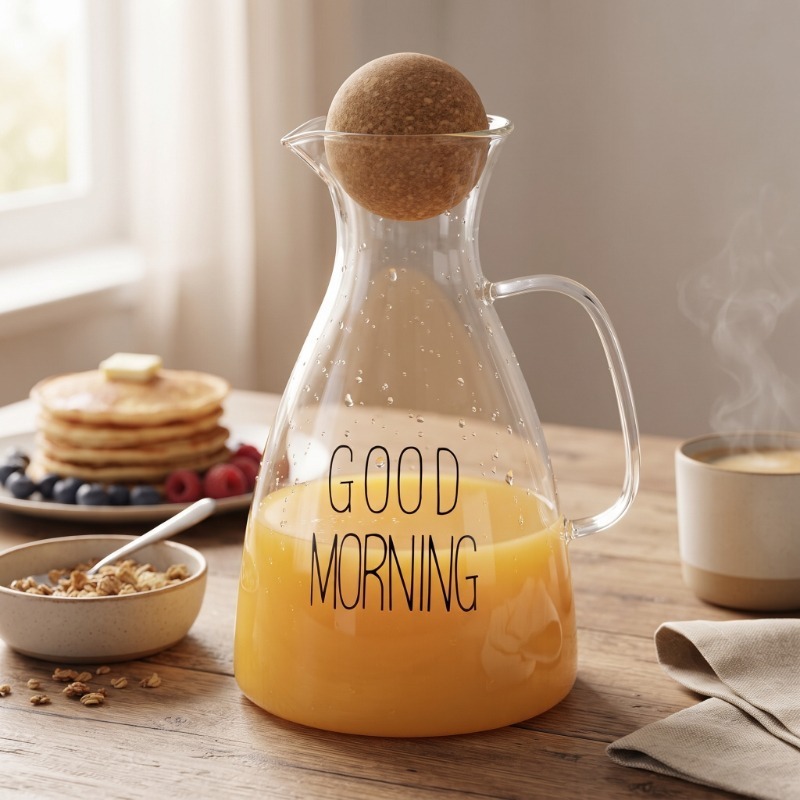Yuvarlak Mantar Kapaklı Sürahi - 1500 ml - Yüksek Kaliteli Cam